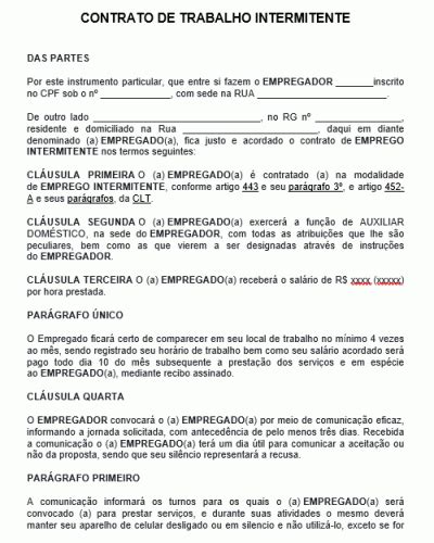 O Que É Contrato Intermitente De Trabalho - Modelo de Contrato de Trabalho Intermitente