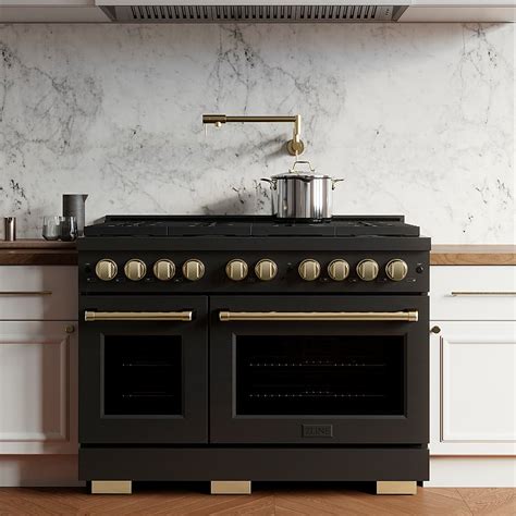 Zline Autograph 48 Paramount Black Stainless Gas Range W 8 Burners And Bronze Accents Sgrbz 48