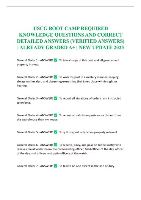 USCG BOOT CAMP REQUIRED KNOWLEDGE QUESTIONS AND CORRECT DETAILED