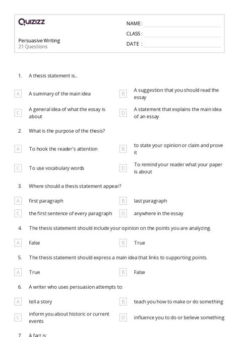 Persuasive Writing Worksheets For Th Class On Quizizz Free