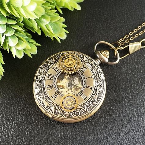 Steampunk Mechanical Pocket Watch Pendant Necklace Watch Gears Jewelry