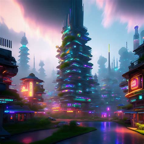 Futuristic 3D Photorealistic Illustration of Neon-lit Village 23531771 Stock Photo at Vecteezy