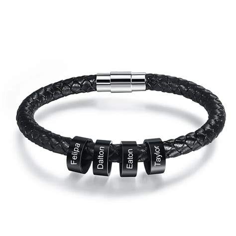 Personalisierte Herren Leder Geflochtenes Armband Mit Gravierten