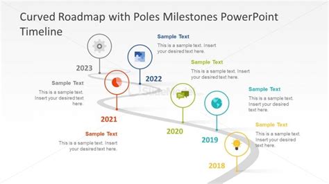 Curved Roadmap With Poles Milestones Powerpoint Timeline Professional