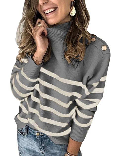 Sexy Dance Long Sleeve Knitted Sweater For Women Casual Stripe