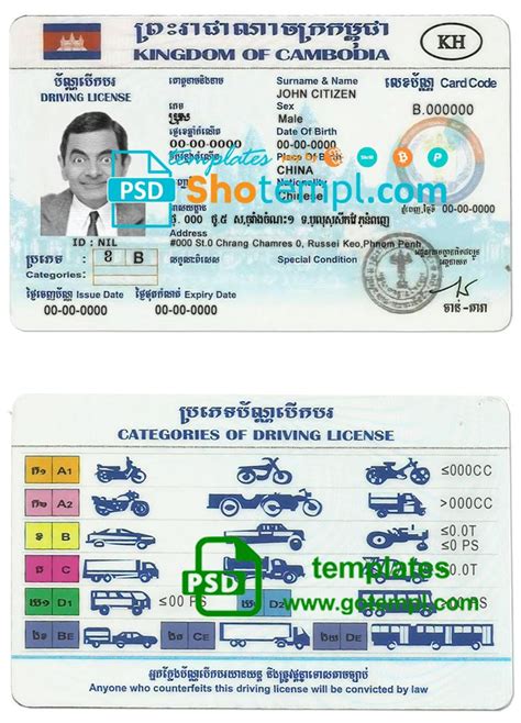 Cambodia Driving License Template In PSD Format Fully Editable