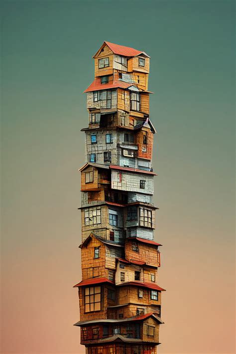 Prompt Used Houses Stacked On Top Of Each Other Into A Tall Tower A