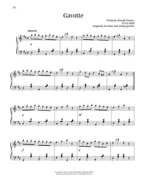 Gavotte By Francois Joseph Gossec Sheet Music For Piano Solo At Sheet