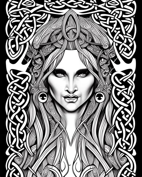 Modern Realistic Cartoon Drawing Grayscale Adult Coloring Page Celtic