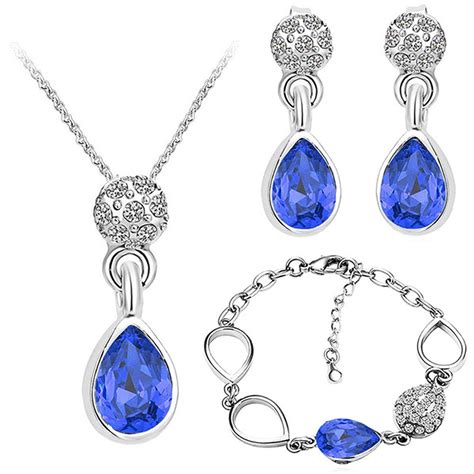 Shiny Royal Blue Costume Jewellery Set Drop Earrings Necklace Bracelet S845 Costume Jewelry