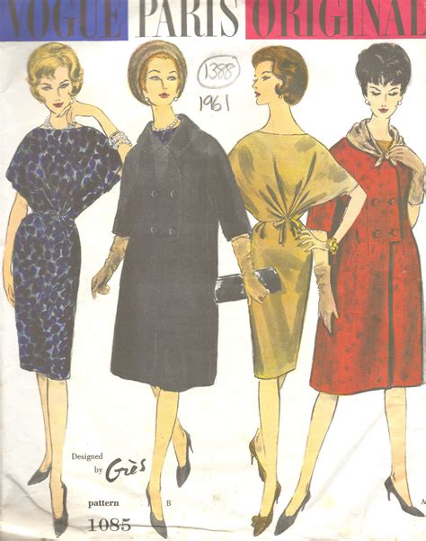 1961 Vintage VOGUE Sewing Pattern B32 DRESS COAT SCARF 1388 By