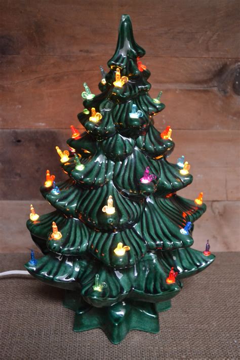 Vintage ceramic Christmas tree lighted