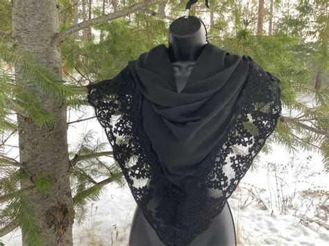 7 Lace Black Scarf Black Chiffon Scarves Orthodox Gift Idea - Etsy