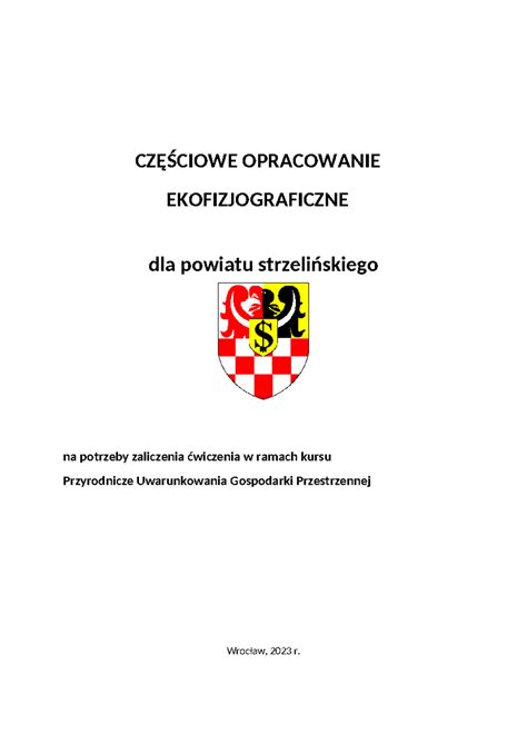 PUGP Ćwiczenie 7 Częściowe opracowanie ekofizjograficzne CZĘŚCIOWE