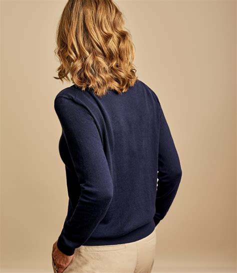 Navy Silk And Cotton Polo Neck Jumper Woolovers Au