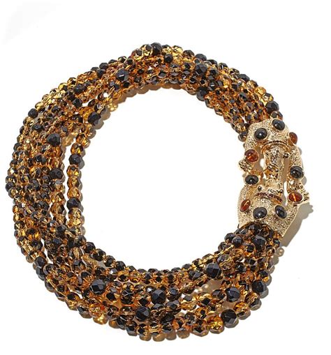 R J Graziano Cat Call Tortoise Shell Color Goldtone Beaded Multi Row