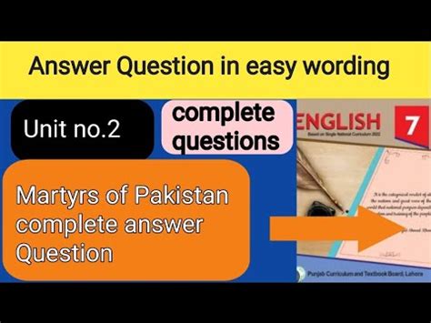 Martyrs Of Pakistan Class 7 Answer Questions English Class 7 Answer