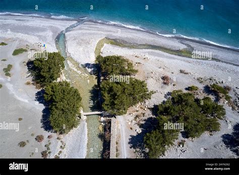 Aerial Drone View Of Agia Roumeli Beach In Chania Of Crete Greece The