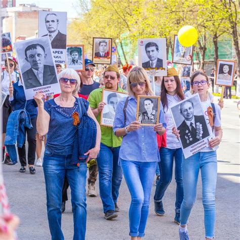 Participants In The Column `immortal Regiment` With Portraits Of