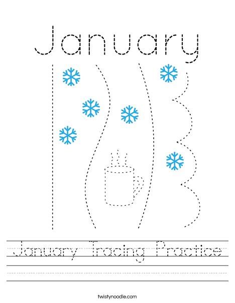 January Tracing Practice Worksheet Twisty Noodle Worksheets Library