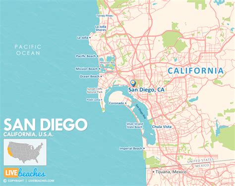 Map of San Diego, California - Live Beaches