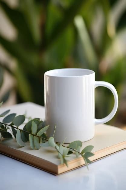 Premium Photo A White Coffee Cup Sitting On Top Of A Book Simple