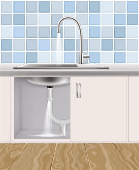 Premium Vector Leaking Water Pipe Under Kitchen Sink Vector Realistic