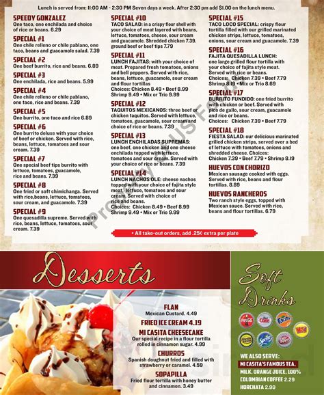 Mi Casita Mexican Restaurant Menu In Laurinburg North Carolina Usa