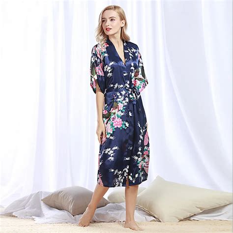 Buy Women Long Robe Brand New Ladies Faux Silk Floral