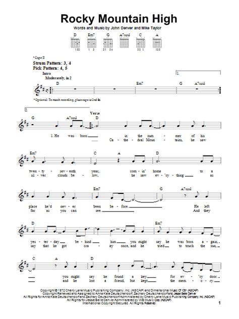 John Denver Rocky Mountain High Sheet Music Notes, Chords | Sheet music ...