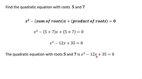 12 Finding A Quadratic Equation When The Roots Are Given Question 1 Youtube