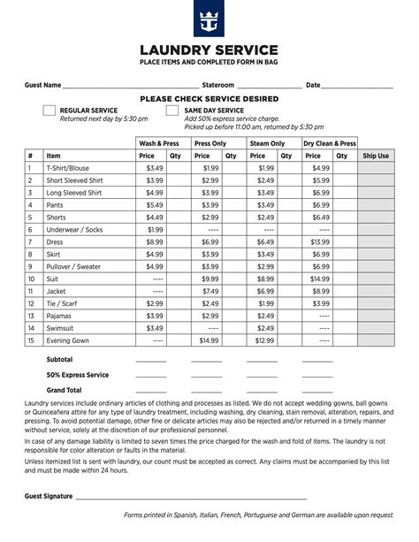 Holland America Laundry Service Price List Matti Shelley