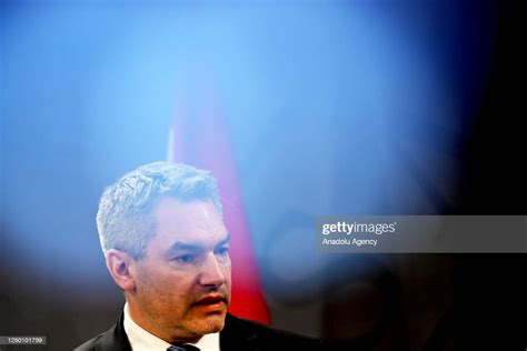 Austrian Chancellor Karl Nehammer speaks during a joint press... News ...