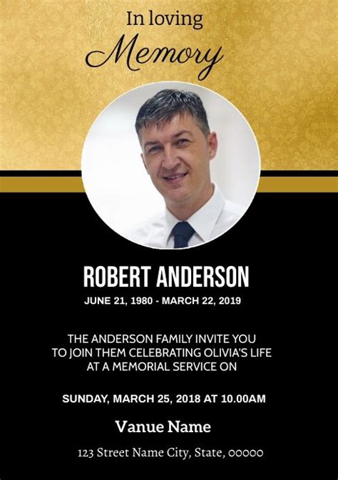 Golden Funeral Announcement Card Template