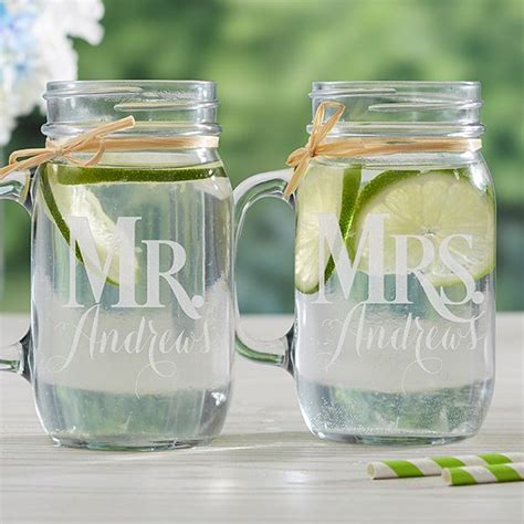 15921 Mr And Mrs Personalized Glass Mason Jar 2pc Set Mason Jar