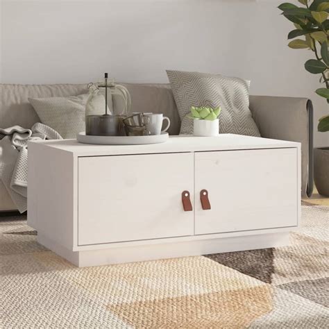 HUA Tables Table Basse Blanc 80x50x35 Cm Bois Massif De Pin