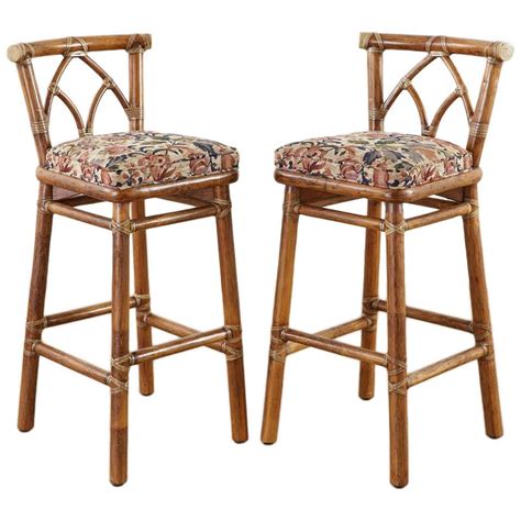 Pair Of Vintage Italian Bamboo And Rattan Bar Stools 1960s For Sale At