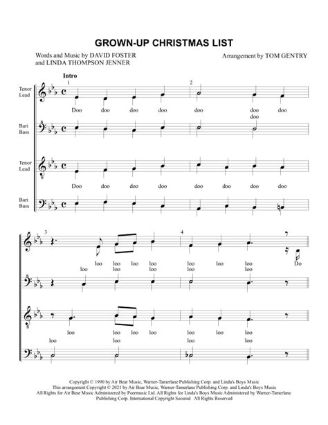 Grown Up Christmas List Arr Tom Gentry By Amy Grant Sheet Music For