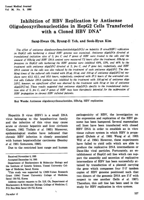 Pdf Inhibition Of Hbv Replication By Antisense