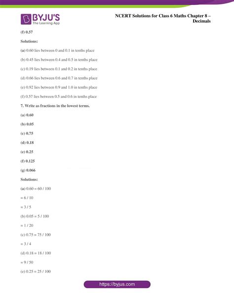 Ncert Solutions Class 6 Maths Chapter 8 Decimals Click Here To Download