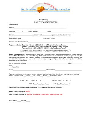 Fillable Online Lebosoftball Fast Pitch Registration Form Mt