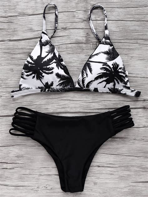 Off Spaghetti Straps Plant Print Bikini Set Rosegal