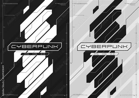 Cyberpunk futuristic poster set. Modern cyberpunk design for web and print template. Tech style ...