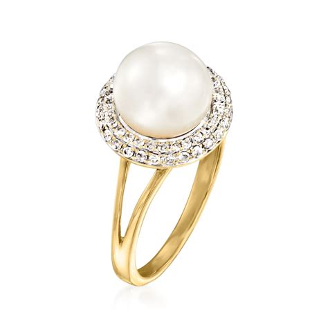 C 1980 Vintage 8mm Cultured Pearl And 30 Ct T W Diamond Ring In