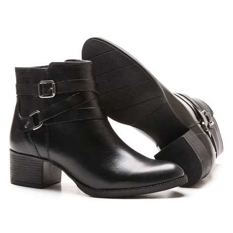 Bota Coturno Feminina Kader Woman Couro Confort Preto Loja Calprado