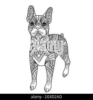 Mandala Boston terrier perro para imprimir grabado corte láser libro