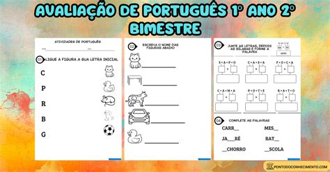 Avaliação de português 1º ano 2º bimestre Ponto do Conhecimento