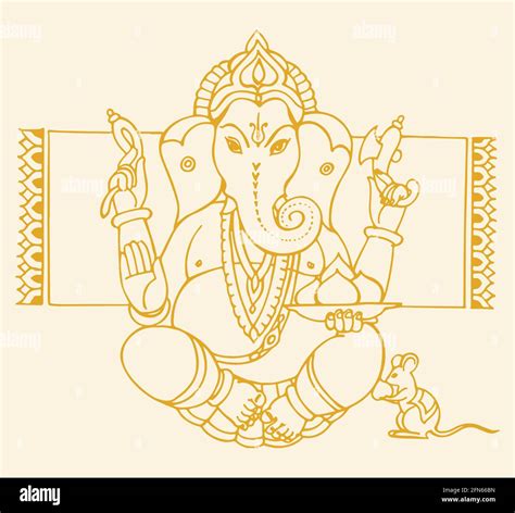 Illustration Of A Sketch Of Lord Ganesha Silhouette On A Yellow