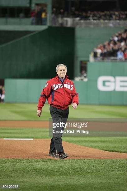 77 President Bush Throws Out First Pitch At Nationals Home Opener Stock