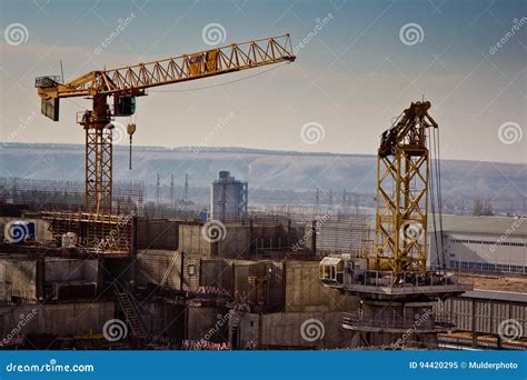 Construction Of New Nuclear Power Plant Working Cranes Stock Image Image Of Contamination